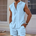 Men's Vest Shirt, Sleeveless Top and Shorts Plaid Two - Piece Set, Casual Trendy Hawaiian Beach | SAMAG