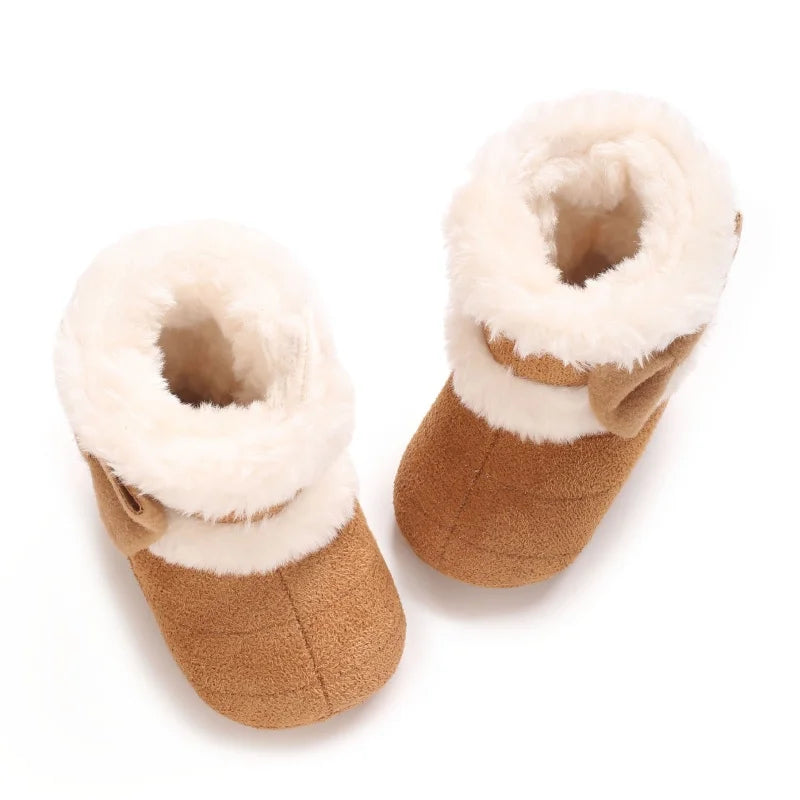 Baby Learning Walk Shoes, Warm Lined Velvet Bow Winter Infant Cotton Boots, Cozy Footwear for Baby Girls 0-18 Months