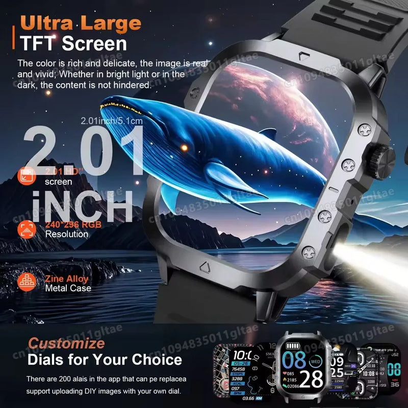 2026 New Military Smart Watch Men IP67 3ATM Outdoor Sports Fitness Tracker Blood Pressure Health Monitor BT Calls GPS Smartwatch