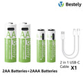 1.5V AA 13600mAh + AAA 6800mAh Rechargeable Lithium Battery Set with USB-C Fast Charging Type C Cable