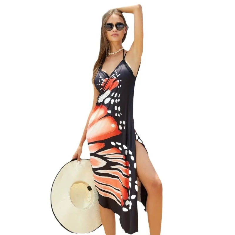 Women Sexy Beach Skirt Butterfly Print Wrap Cover Up Elegant Seaside Vacation Outfit Lightweight Summer Beachwear Fashion Soft