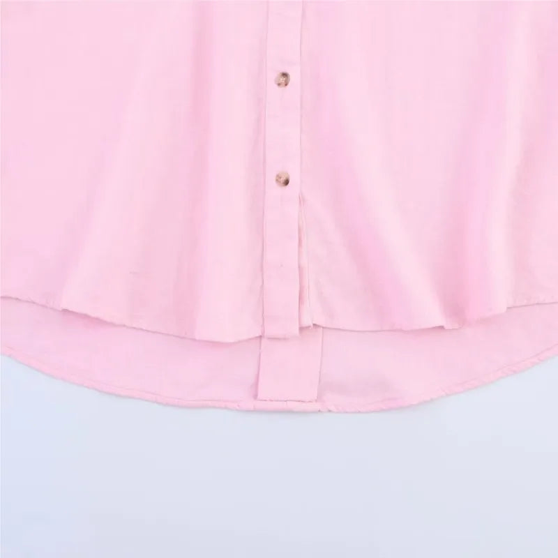 HipSeam Wide Sleeved Shirt Women Spring Asymmetric Hem Button Women's Shirts Simple Lady Johnny Collar Shirts & Blouses