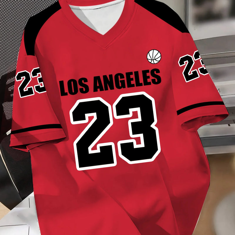 Men's Los Angeles 23 Basketball Jersey V-Neck Short-Sleeved Casual And Sports T-Shirt With Digital Print