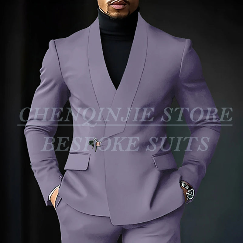 Chic Shawl Lapel Green Suits for Men High Quality Slim Fit Wedding Costume Homme Customized 2 Piece Jacket Pants Outfits Terno