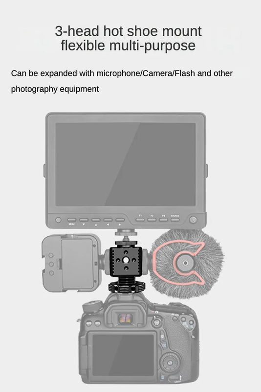 FEICHAO Triple Cold Shoe Mount Adapter Monitor Hot Shoe Extension Seat Mic Fill Light Bracket Holder for DSLR Camera Cage Rig