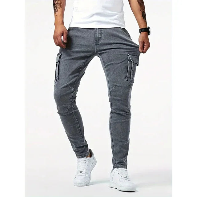 Street Elastic Jeans Men Denim Cargo Pants Wash Solid | SAMAG