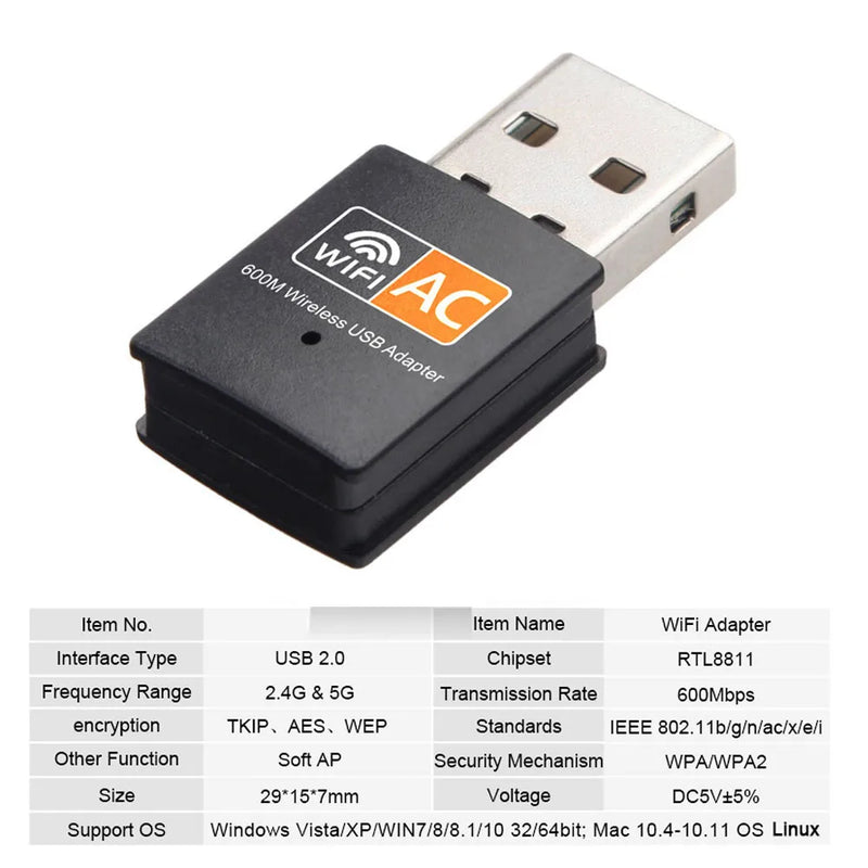 600Mbps Dual Band USB WiFi Dongle 2.4G 5GHz AC Wireless Network Adapter 802.11ac Mini Receiver For Desktop - Visuel 5 | SAMAG