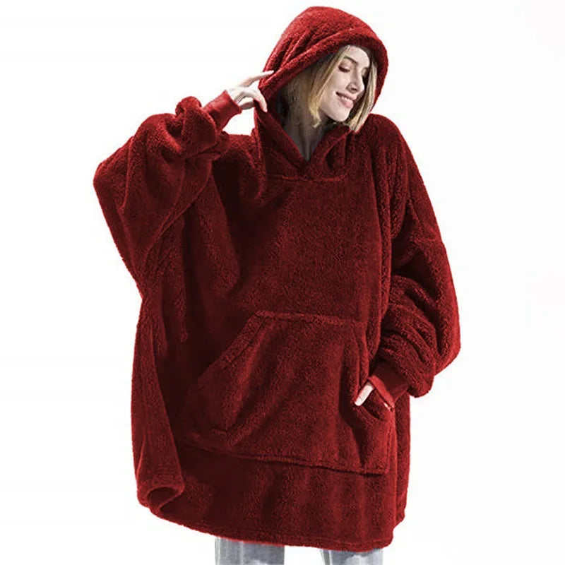 Winter Women Double-faced Fleece Hoodie Blanket Oversize | SAMAG