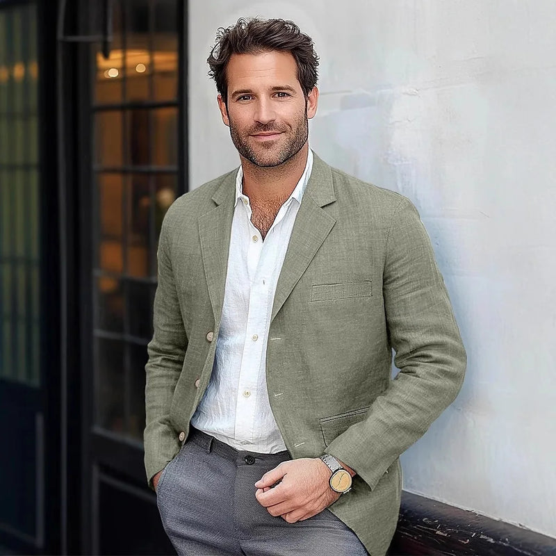 Men's Blazer Jacket Linen Tuxedo Single - Breasted Summer Casual Groomsmen For Wedding Pocket Clothes Office - View 2 | SAMAG