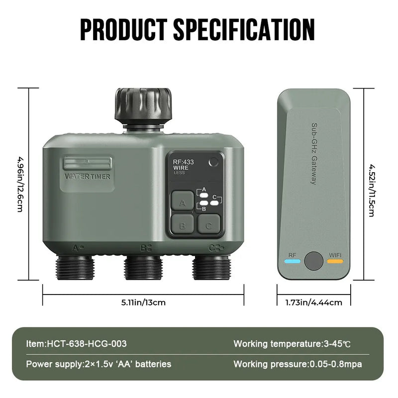 Tuya Wifi+RF433 3-outlet water timer Garden Water Timer Rain Delay Filter Programmable Automatic Irrigation Controller