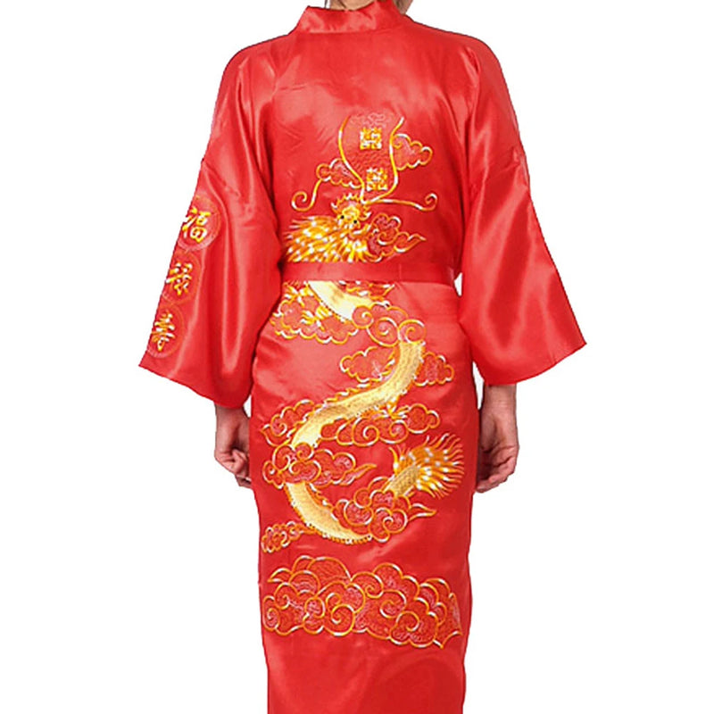 Sexy Men Satin Silky Chinese Dragon Kimono Bathrobe Pajamas Sleepwear Gown Bath Robes Man Fashion Nightgown
