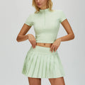 VITALINOVO Tennis Skirt Sets for Women Zipper V Neck Shirts Top Matching High Waisted Pleated Athletic Workout Golf Skort Women