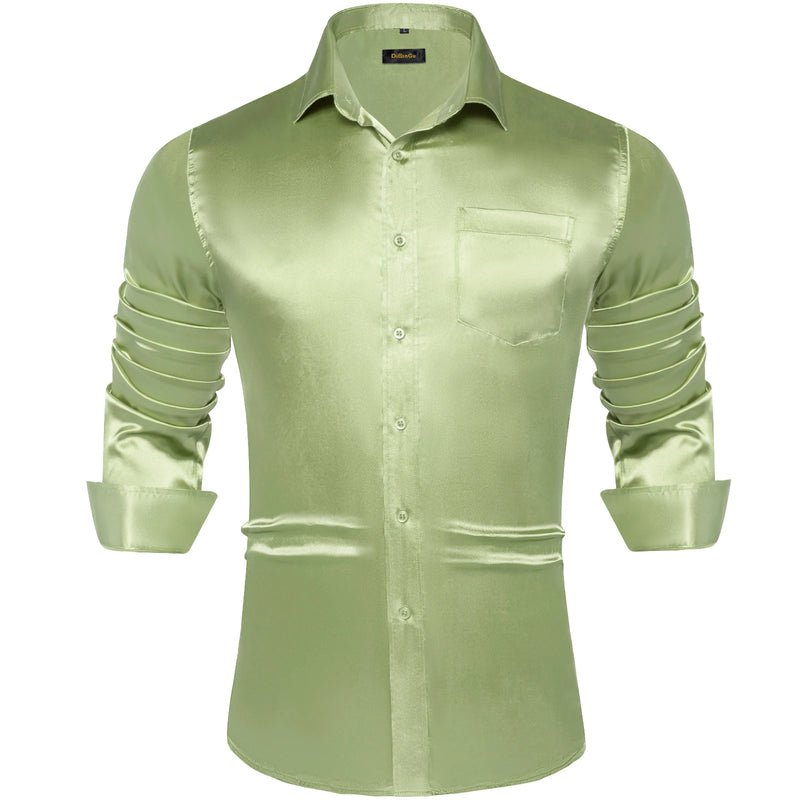 Solid Satin Shirts for Men Sage Green Black Yellow Red | SAMAG