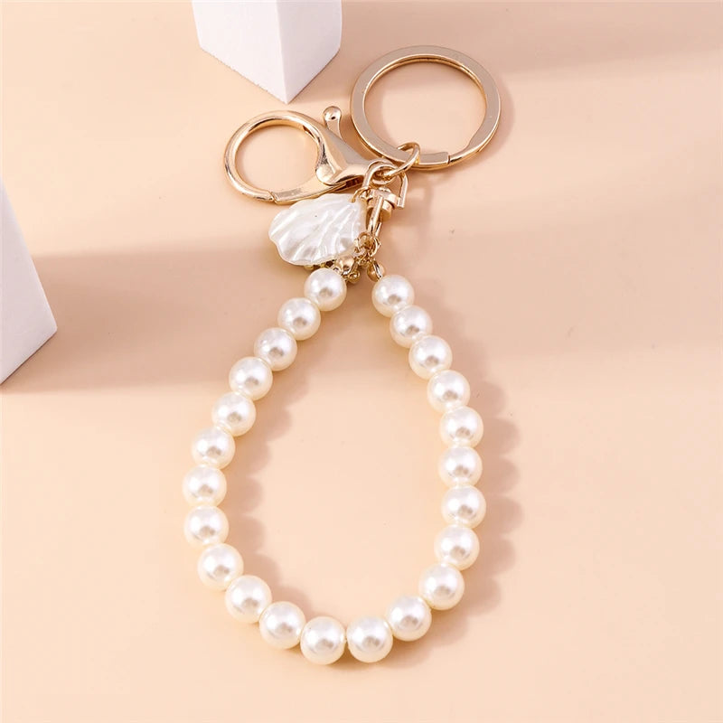 Pretty Handmade Pearl Bowknot Keychain for Women Girl Love Heart Key Ring Pendant Handbag Accessories DIY Jewelry Gift