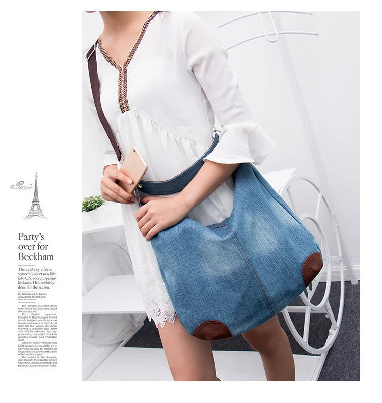 Denim Women Shoulder Bag Large Capacity Female Hobos Handbag Design Casual Big Totes Blue Ladies Hand Bags Canvas Crossbody Bags