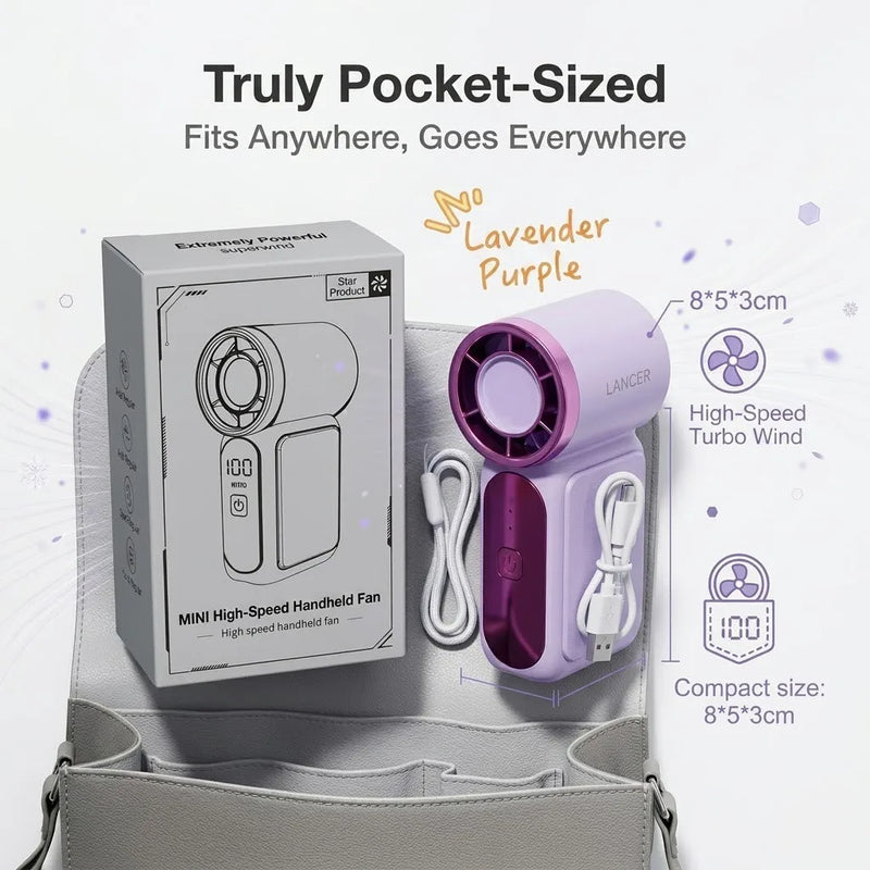 Portable Handheld Mini Fan, 6 Speeds 16900 RPM High Velocity Personal Fan with LED Display, USB Rechargeable, Mini Fan with Lanyard for Makeup, Travel, Outdoor for Women Girl Gift,Purple