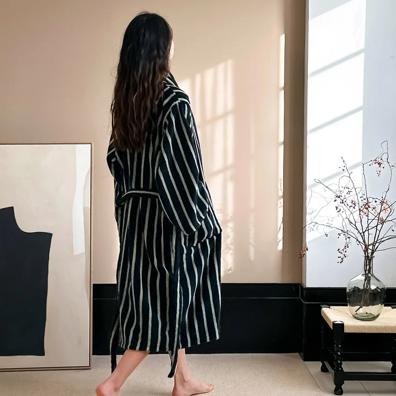 Retro Plaid Cotton Bathrobe Super Soft Absortion Hooded Loose Bath Robe Coat Towel V Neck Warm Sleepwear Robes Women Homewear