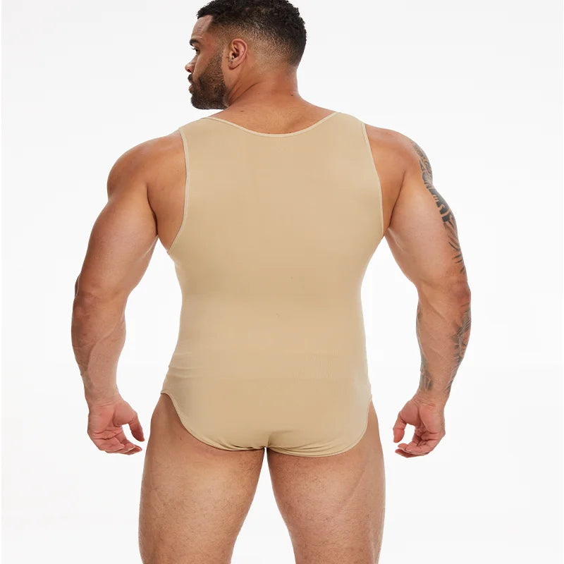 Mens Sleeveless Shapewear  Compression Bodysuit Tummy Control Waist Trainer Slimming Undershirts Open Crotch Corset