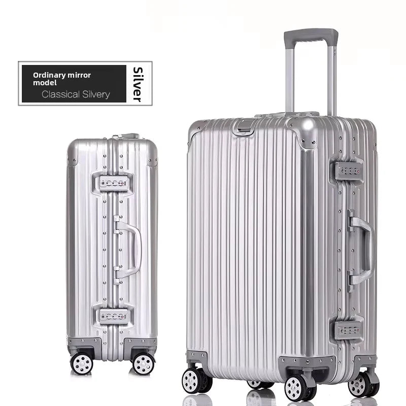 KLQDZMS German All Aluminum Magnesium Alloy Luggage 20 Inch Boarding Suitcase 28 Large Capacity Travel Business Leather Suitcase