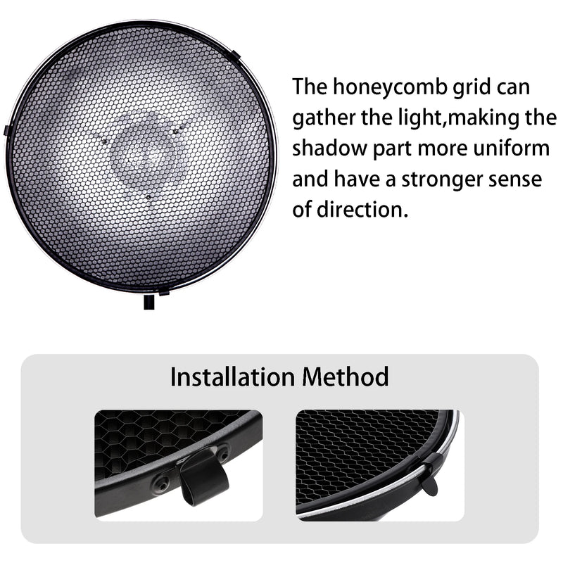 Selens Reflector Beauty Dish 42cm/16.5in Honeycomb Grid and Diffuser Kit for Bowens Mount Studio Shooting Strobe Steady Light