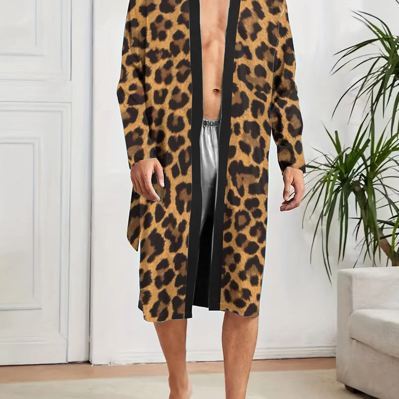 Men's Robes New Personalized Tiger Skin Patterned Men's Nightgown for Home Skin Friendly Thin Quick Drying Loose Fitting Pajamas