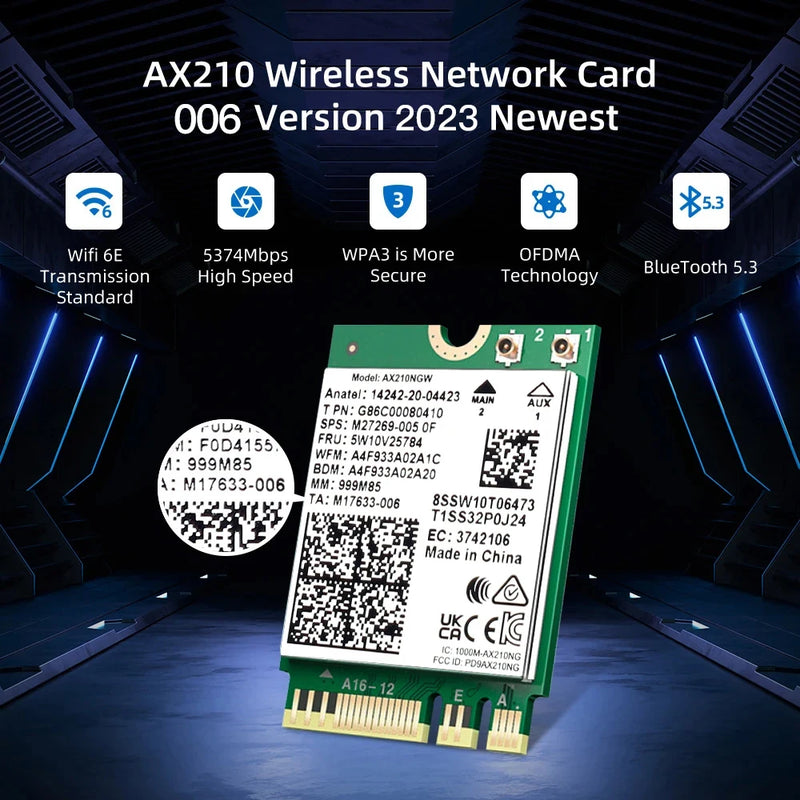 Wi - Fi 6E AX210NGW Wireless Card 5374Mbps BT5.3 Desktop Kit Antenna 802.11ax Tri - Band 2.4G/5Ghz/6G Than - Visuel 3 | SAMAG