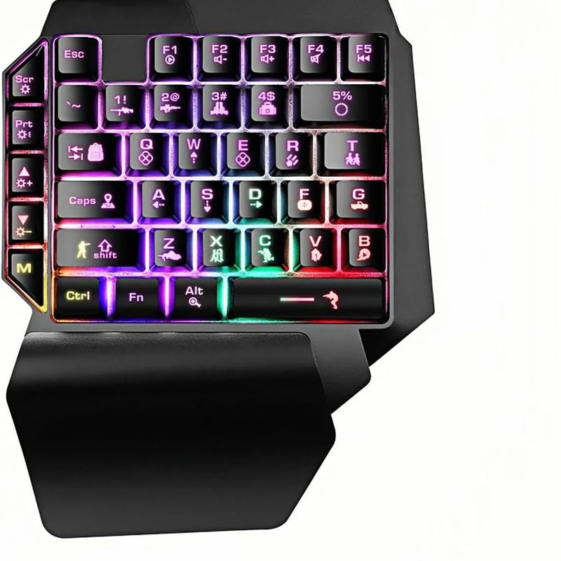 JOMAA Wired One Handed Gaming Keyboard Rainbow LED Backlit 40 Keys Portable Mini Gaming Keypad Ergonomic Game Controller