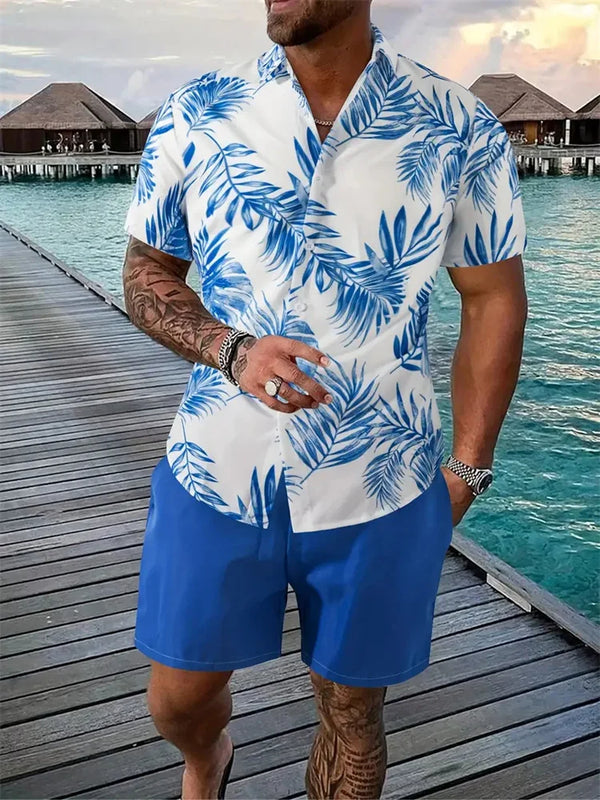 Men's Shirt Shorts Set Two Piece 3D Leaf Print Sleeve | SAMAG