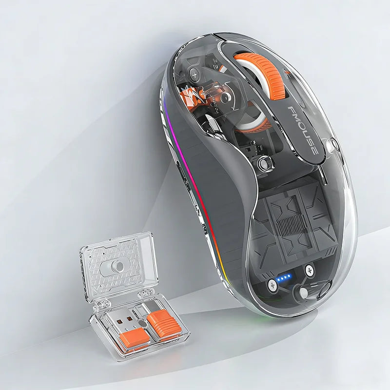 Rechargeable Wireless Mouse Bluetooth Three-Mode Transparent Luminous Ergonomic Silent Magnetic Doll Mouse for Office Laptop