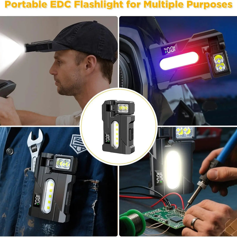 900 Lumen EDC Flashlight, Dual Light 7 Modes USB Rechargeable, with Magnet & Clip IPX4 Waterproof for Camping Fishing Emergency