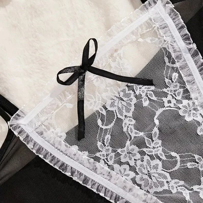 Sexy Lingerie Women Cosplay Bra Set Hot Erotic Servant Lolita Costumes French Apron Maid Dress Porn Uniform Teddy Underwear Set