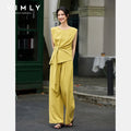 VIMLY Women's Yellow Two-piece Set 2026 Summer Round Neck Side Bow Tie Sleeveless Top Casual Fashion Wide Leg Long Pants A2370