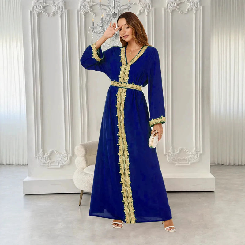 Dubai Abaya for Women Kaftan Muslim Dress Gold Embroidery | SAMAG