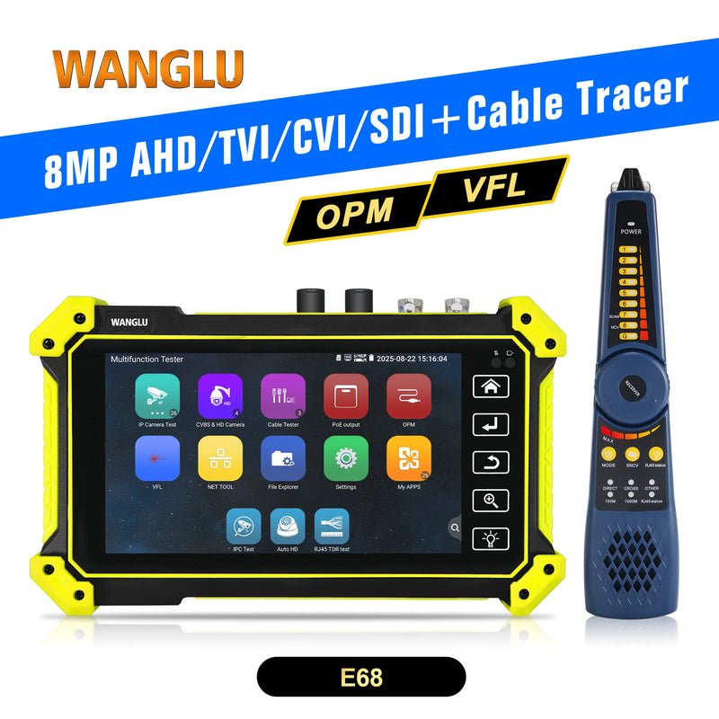 WANGLU 4K H.265 IP Camera Tester 8MP AHD TVI CVI SDI Analog IP Camera Monitor Tester Auto HD CCTV Camera Tester WiFi Analyzer