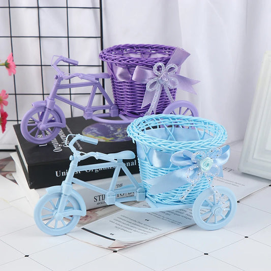 Rattan Flower Basket Vase Tricycle Bicycle Model Home Garden Wedding