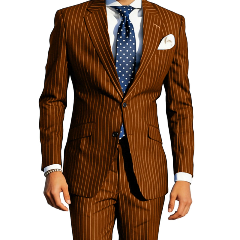Men's Classic Stripe Suits 2 Piece ( Blazer+Pants ) Notch Lapel 2 Buttons Slim Fit Jacket & Trousers for Business Casual Wedding
