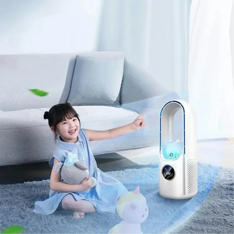 Lenovo Ice Cool Portable USB Air Cooler Fan with Purifying and Humidifying Mist Spray and LED Display Desktop Cooling for Office