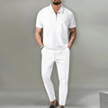 Autumn New European and American Men's Solid Color Leisure Suit Waffle Collar Short - sleeved Zipper Pants - View 6 | SAMAG