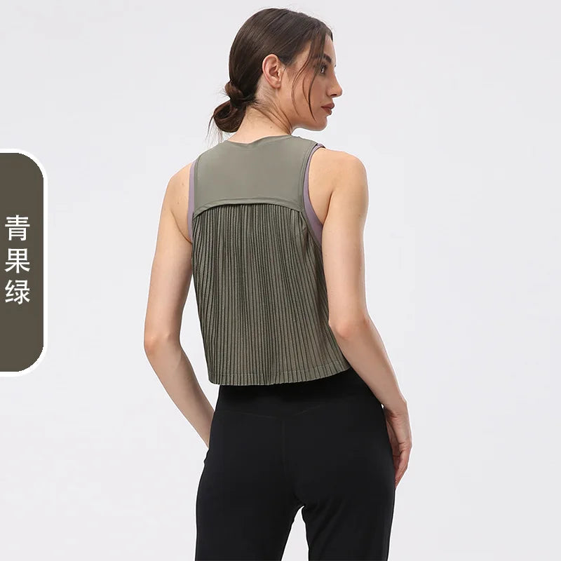 Cover Up Shirt for Women, Quick Drying, Summer Thin Pleated and Wrinkled Fitness Suit, Top Worn with Sleeveless Sports Vest