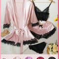 Women Satin Pajama Set Robe Lace Lingerie Sexy Silk | SAMAG
