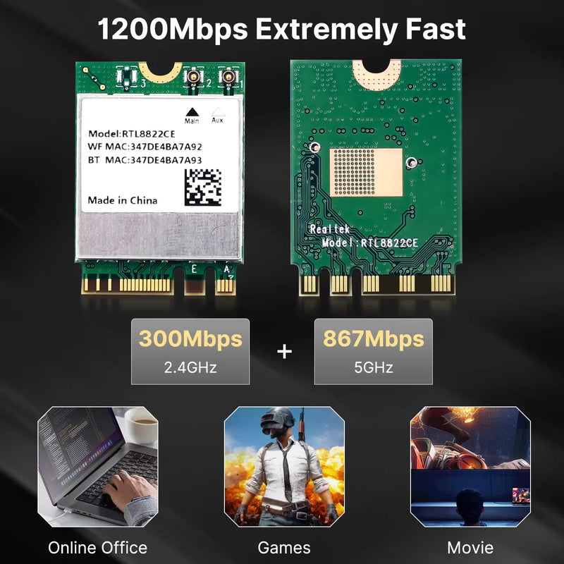 1200Mbps WiFi 5 RTL8822CE Bluetooth 5.1 Dual - band 2.4G/5G 802.11AC Card Network Mini PcIe For Laptop - Visuel 4 | SAMAG