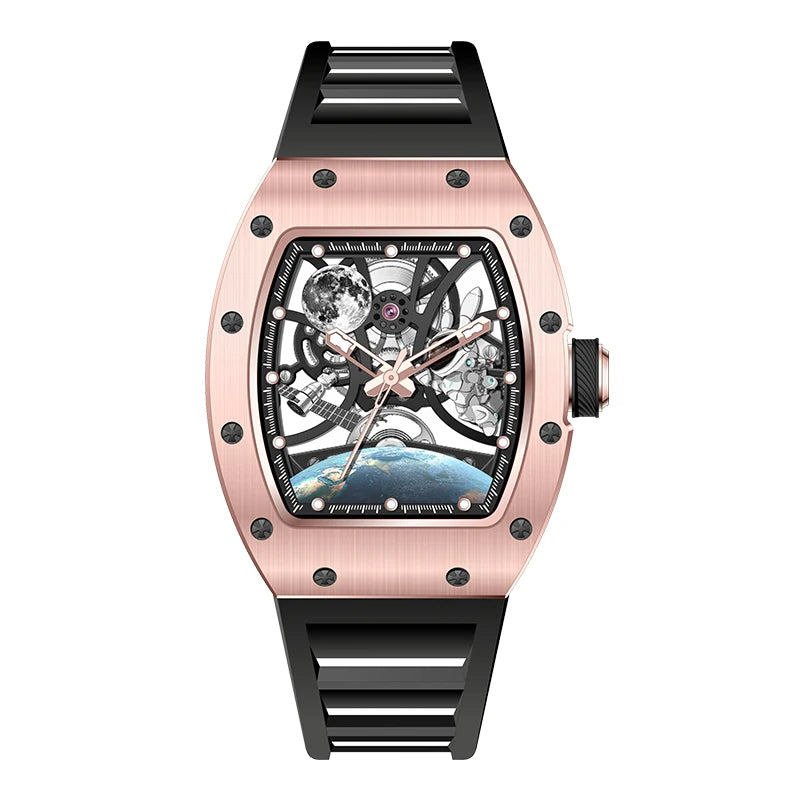 Hot Selling New High Quality Barrel Case Automatic Watch Stylish Sports Silicone Strap Mechanical Business Casual Watches