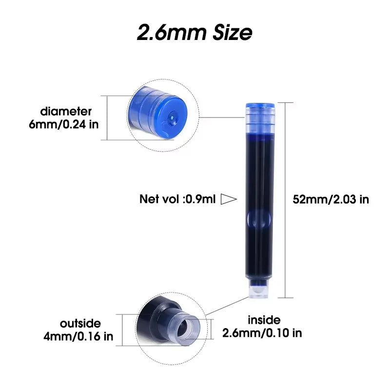 50pcs Fountain Pen Ink Cartridge Refills Bottle 4 Color Disposable Dia 3.4mm 2.6mm School Office Stationery Supplies CW-159