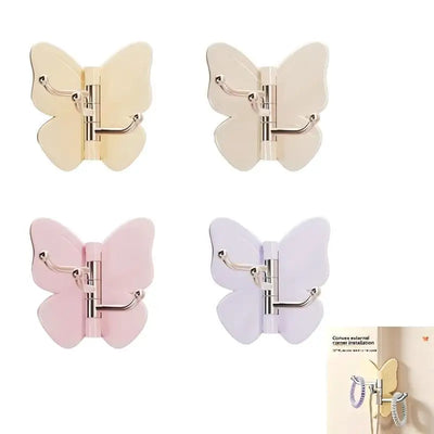 【S】Butterfly Shaped Sticky Wall Hooks 180 Degree Rotatable No Drill Needed For Bathroom Kitchen Bedroom Home Storage | SAMAG
