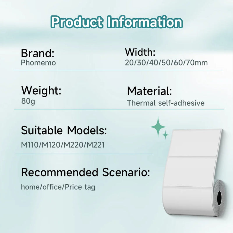 Phomemo Reflective Colour Thermal Label Sticker 40x30mm 230Pcs Each Roll Use For M108/M110/M120/M200/M220/M221/241BT/D520