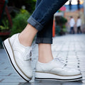 STRONGSHEN British Style Women Brogue Shoes Round Toe Oxfords Platform Casual Leather Footwear Increase 4.5cm Sapatos Chaussures