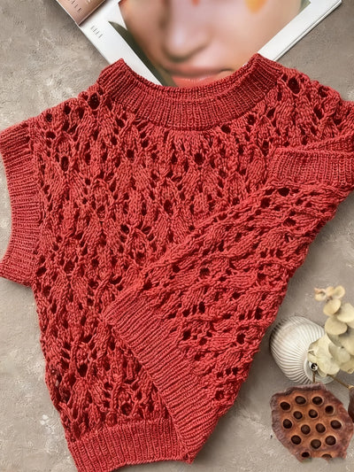Vintage Red Crochet Knit Vest Women Casual Sleeveless | SAMAG