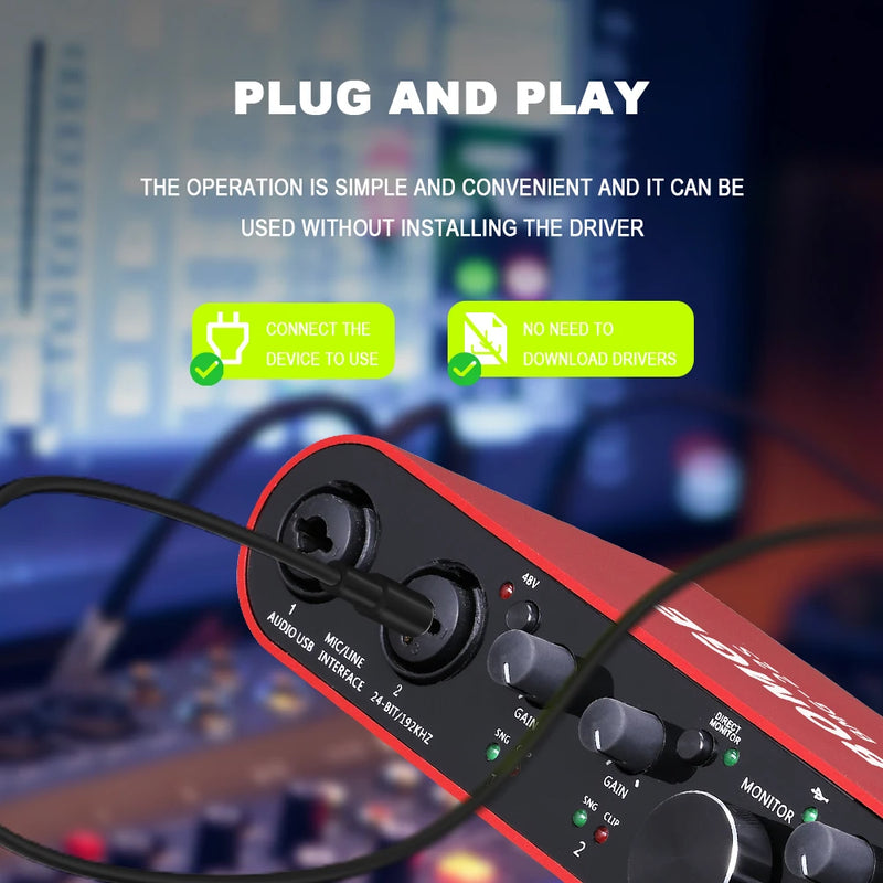 Audio Interface BOMGE BMG-22S  32-bit/192kHz Professional Sound Card And dual channel Amplifier Are Used For Live Recording