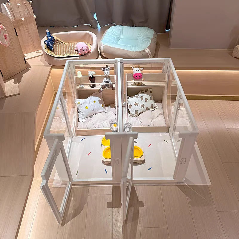 Clear Acrylic Dog Crate Playpen Easy Assemble Transparent Pet Pen Heavy-duty Plastic Puppy Fence with Wheels for Bunny Cat