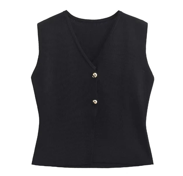 Knit Sleeveless Vest Woman Button New Spring Cropped - View 7 | SAMAG